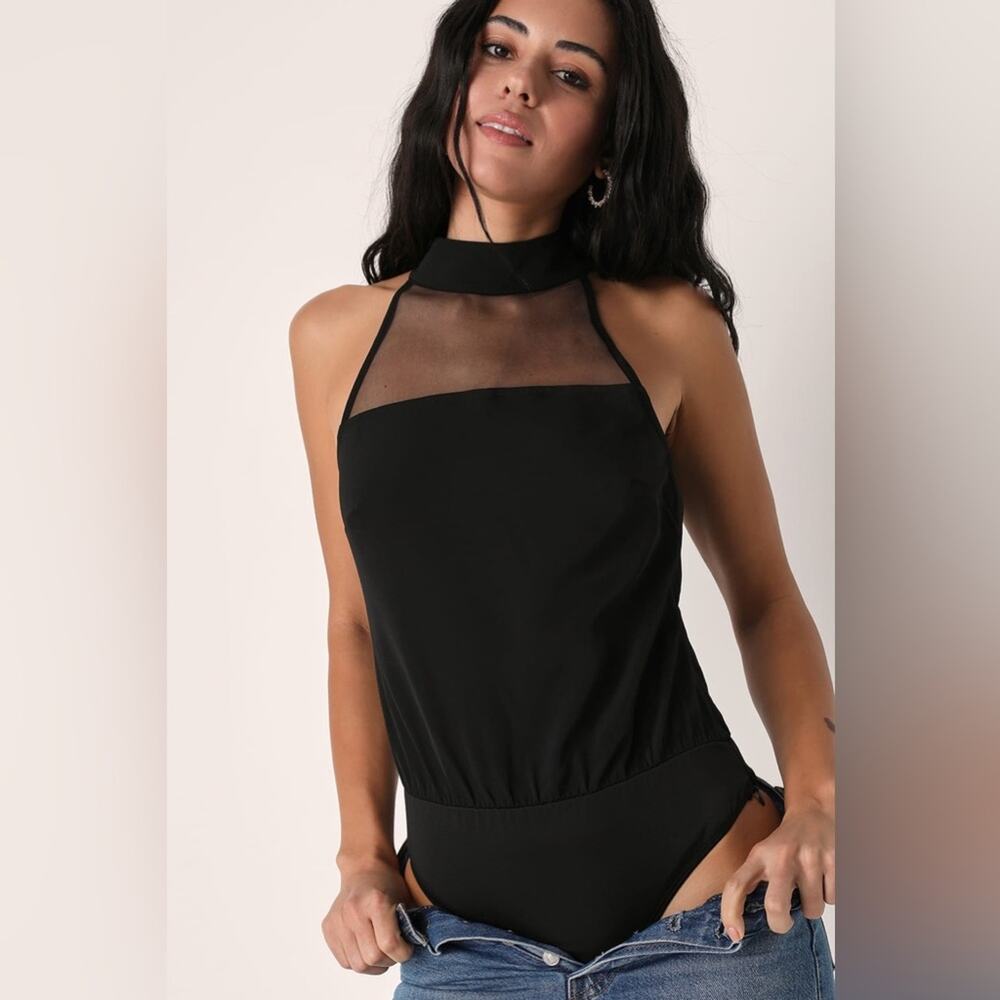 Lulus Made to Mesh Black Mock Neck Bodysuit - Picture 4 of 7